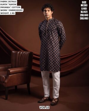 Men’s Rayon Embroidered Kurta Pajama Set