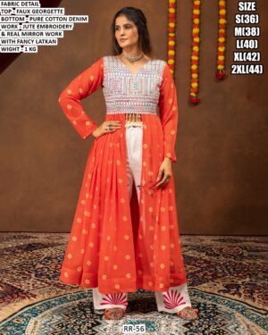 Mirror Work Long Top With Palazzo Pants