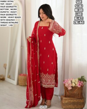 Festive Thread Embroidery Three Piece Outfit