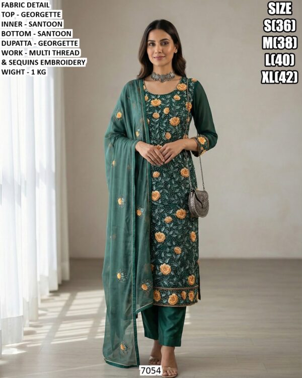 Traditional Floral Work Kurta Bottom And Dupatta Set