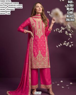 Traditional Chinon Kurta And Palazzo Set