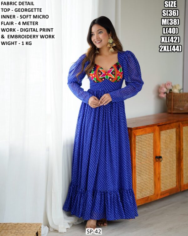 Digital Print And Embroidery Georgette Gown