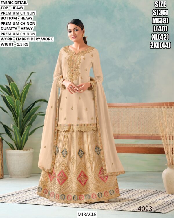 Chinon Embroidered Kurta Palazzo Dupatta Set For Women
