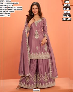Premium Chinon Embroidered Palazzo Suit Set