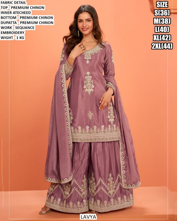 Premium Chinon Embroidered Palazzo Suit Set