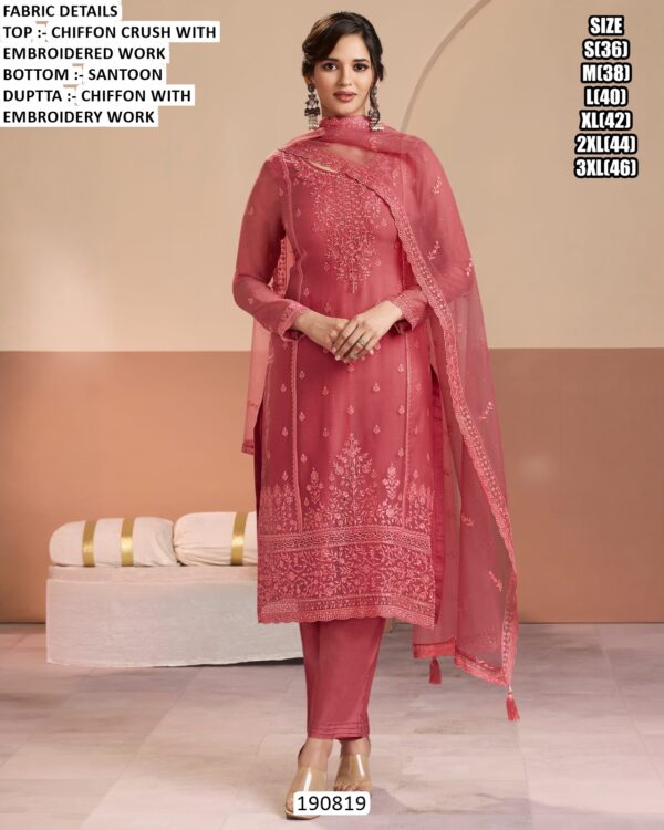 Festive Chiffon Suit With Embroidered Dupatta
