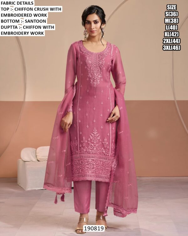 Festive Chiffon Suit With Embroidered Dupatta