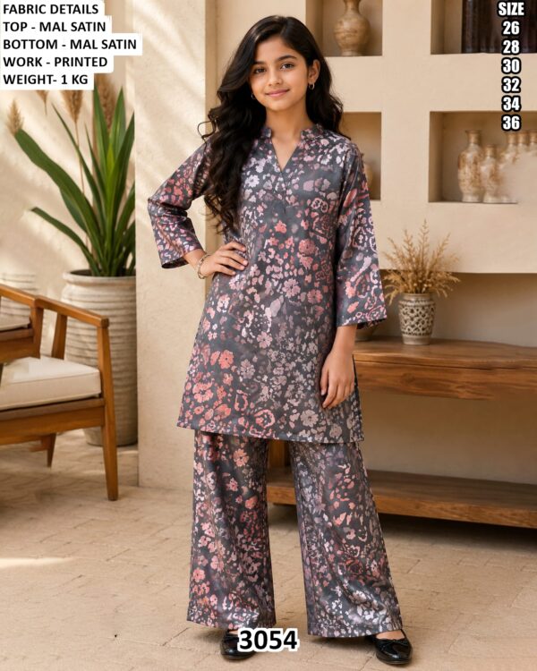 Girls Printed Satin Top And Palazzo Set