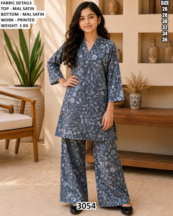 Girls Printed Satin Top And Palazzo Set