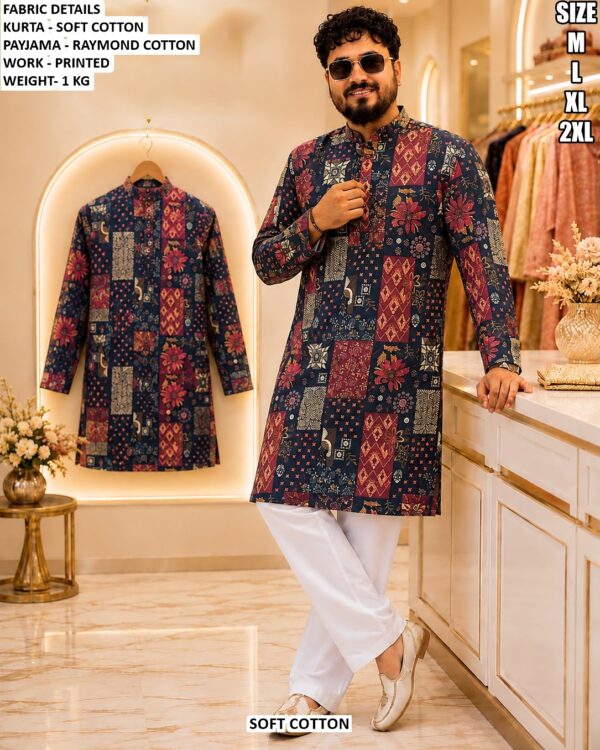 Men’s Printed Soft Cotton Kurta Pajama Set