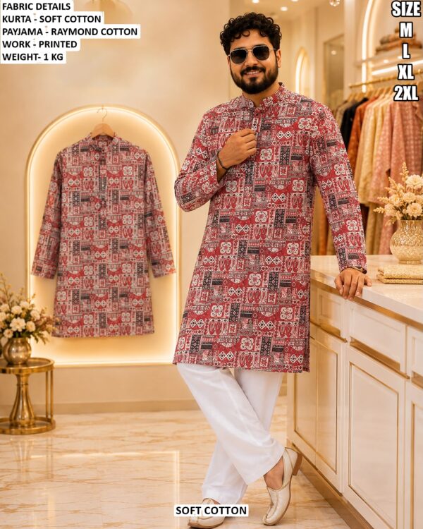 Men’s Printed Soft Cotton Kurta Pajama Set