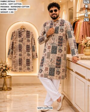 Men’s Printed Soft Cotton Kurta Pajama Set