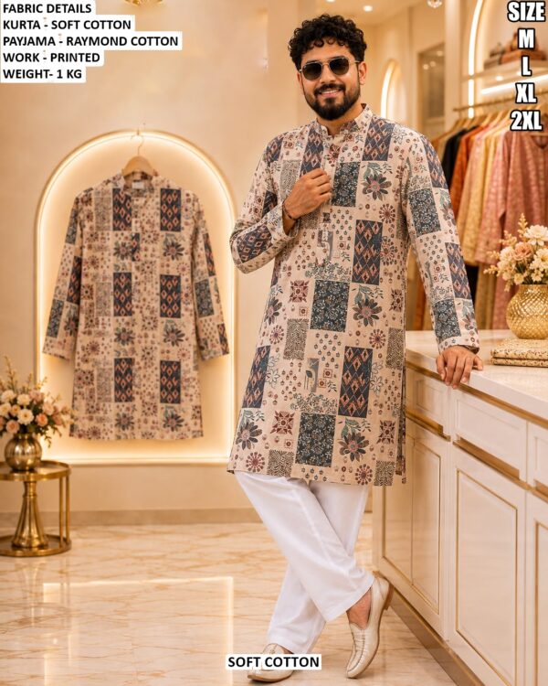 Men’s Printed Soft Cotton Kurta Pajama Set