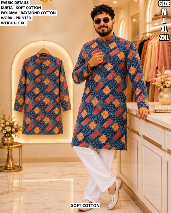 Men’s Printed Soft Cotton Kurta Pajama Set