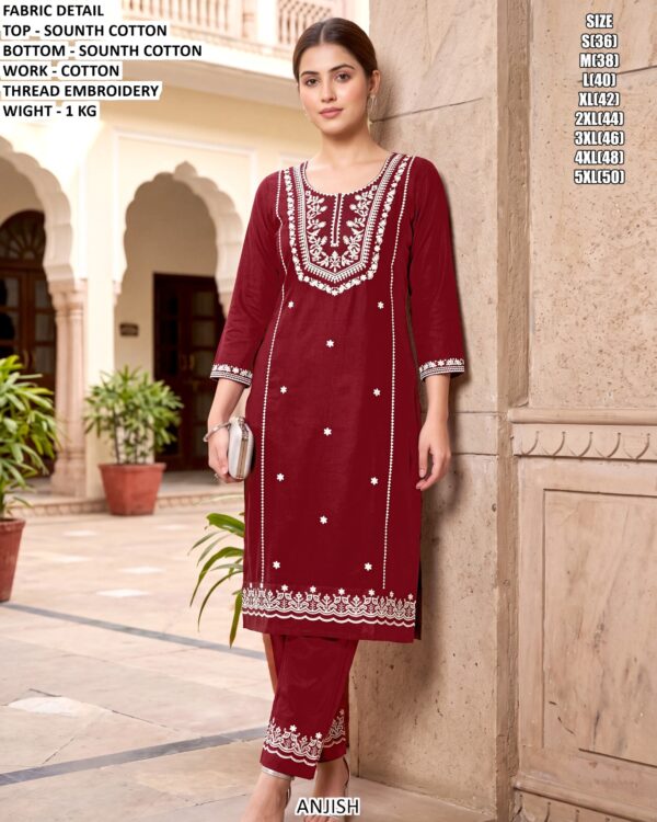Stylish Cotton Kurta Set With Threadwork