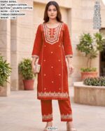 Stylish Cotton Kurta Set With Threadwork