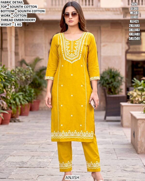 Stylish Cotton Kurta Set With Threadwork