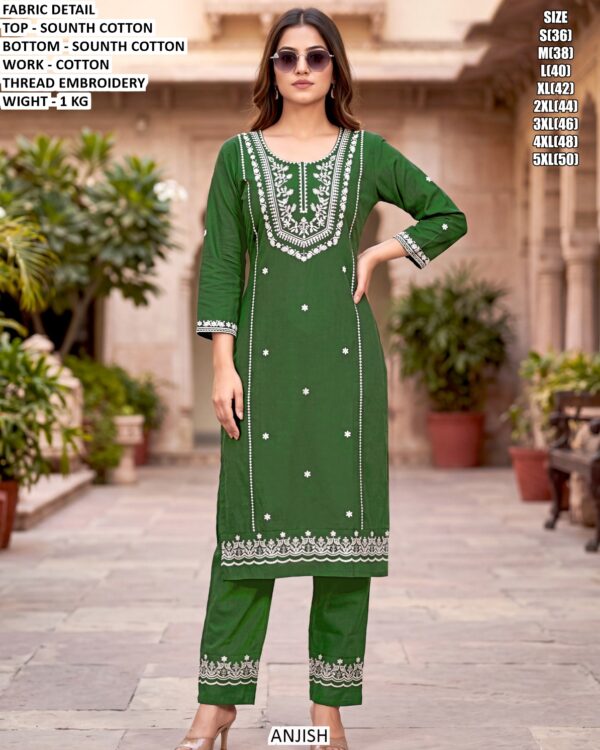 Stylish Cotton Kurta Set With Threadwork