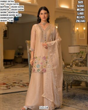Mirror Work Crush Satin Festive Suit For Women