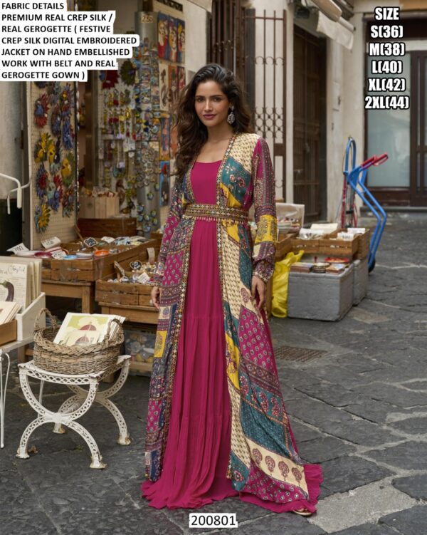 Printed Long Jacket With Georgette Gown