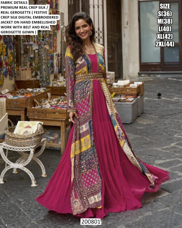 Printed Long Jacket With Georgette Gown