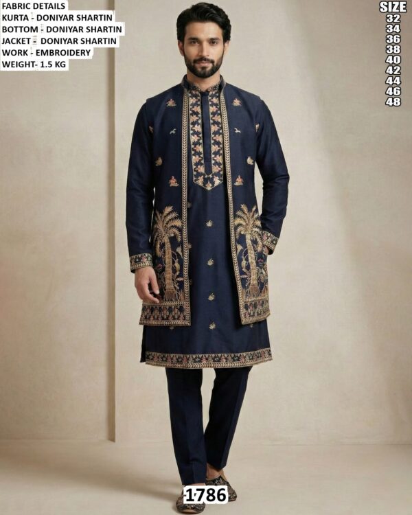 Men’s Embroidered Kurta Pajama With Designer Jacket