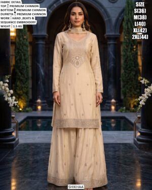Premium Chinon Embroidered Palazzo Suit Set
