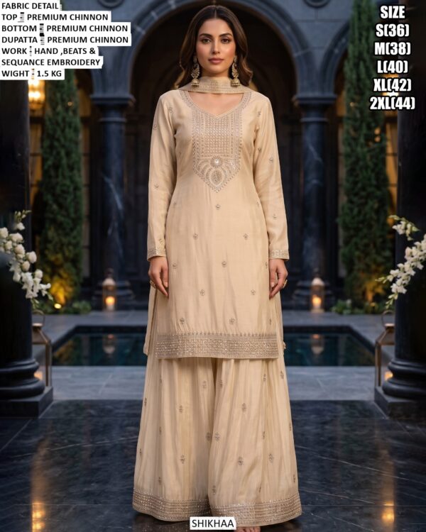Premium Chinon Embroidered Palazzo Suit Set