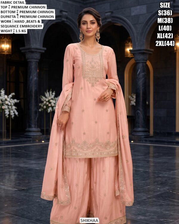 Premium Chinon Embroidered Palazzo Suit Set