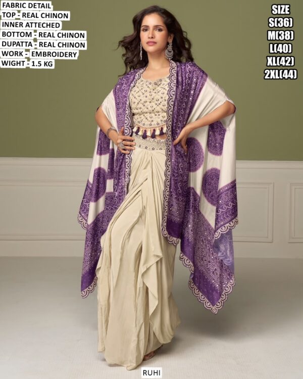 Women Embroidered Chinon Indo Western OutfiT