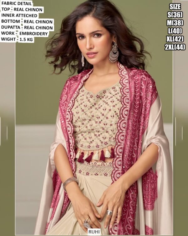 Women Embroidered Chinon Indo Western OutfiT