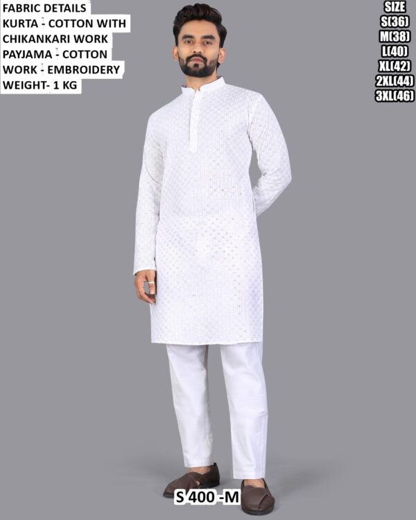 Men Cotton Chikankari Embroidered Kurta Pajama Set