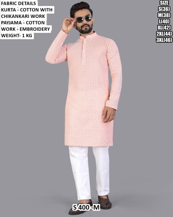 Men Cotton Chikankari Embroidered Kurta Pajama Set