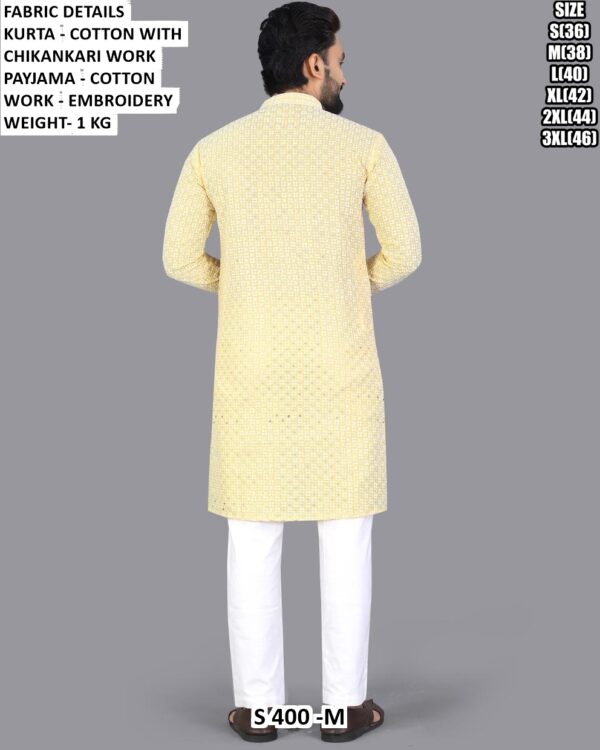 Men Cotton Chikankari Embroidered Kurta Pajama Set