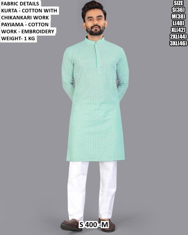Men Cotton Chikankari Embroidered Kurta Pajama Set