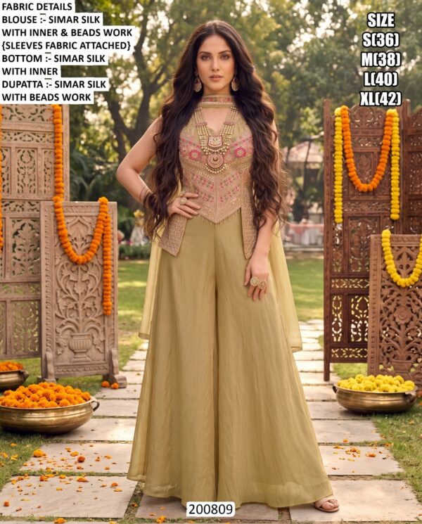 Elegant Beads Work Indo Western Palazzo For Women