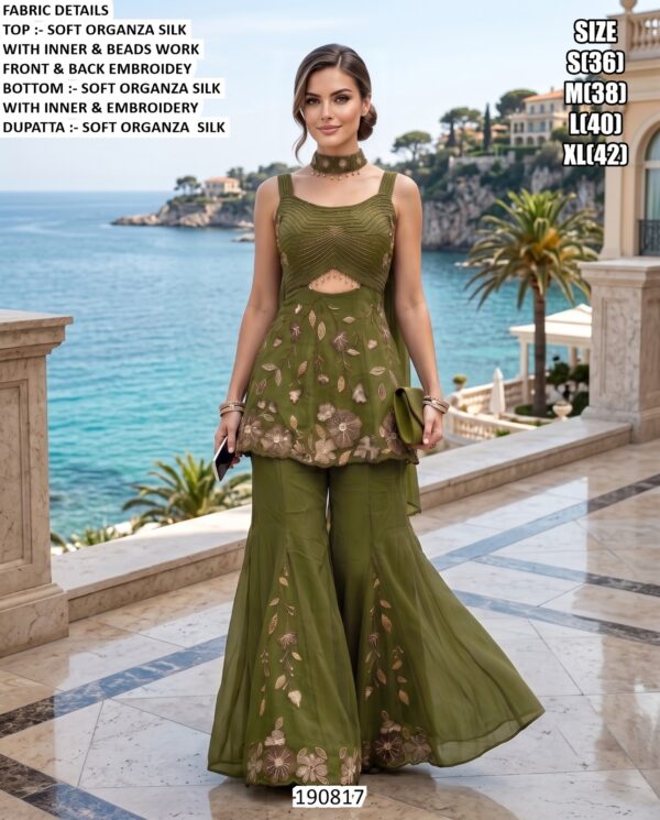 Festive Organza Top With Flared Sharara