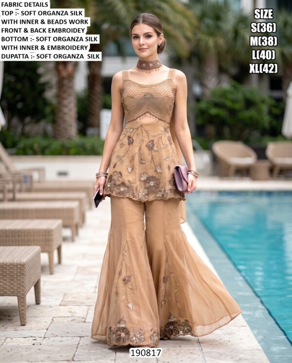 Festive Organza Top With Flared Sharara