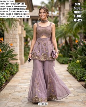Festive Organza Top With Flared Sharara