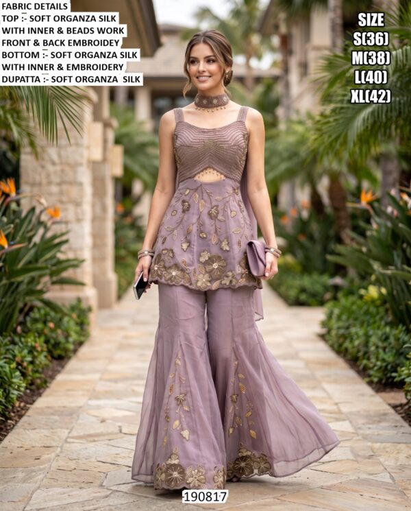 Festive Organza Top With Flared Sharara