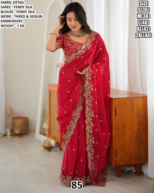 Fendy Silk Saree With Thread Embroidery