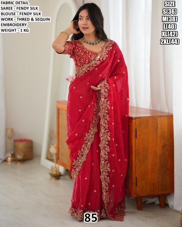 Fendy Silk Saree With Thread Embroidery