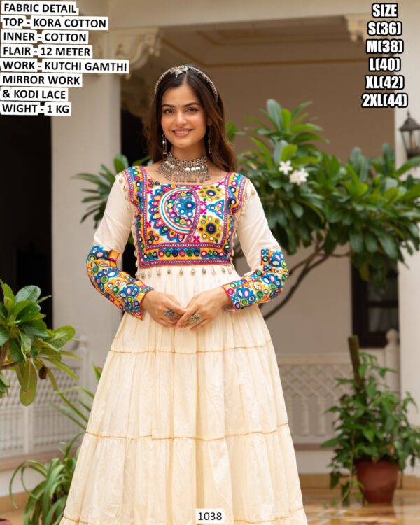 Designer Kora Cotton Gown With Kutchi Work