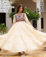Designer Kora Cotton Gown With Kutchi Work