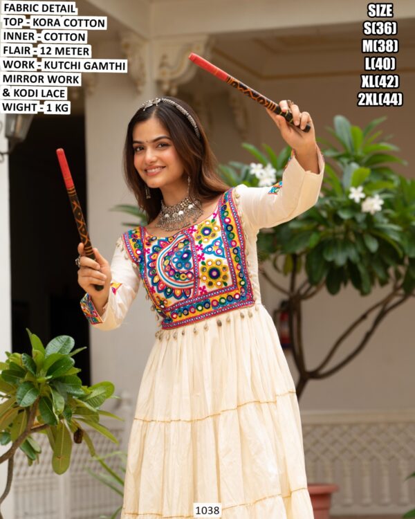 Designer Kora Cotton Gown With Kutchi Work