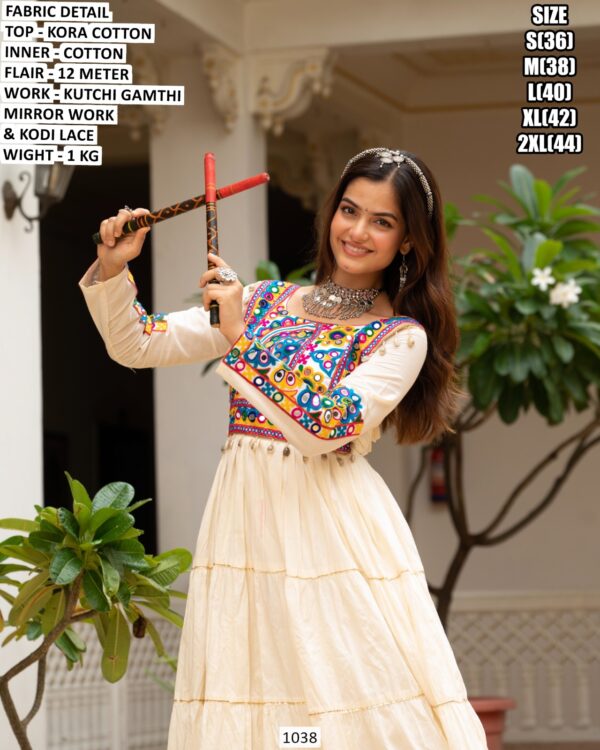 Designer Kora Cotton Gown With Kutchi Work