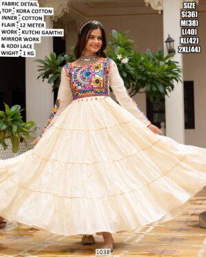 Designer Kora Cotton Gown With Kutchi Work