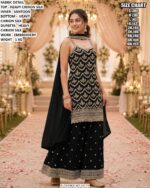 Designer Chinon Silk Sharara Suit With Dupatta