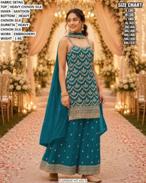 Designer Chinon Silk Sharara Suit With Dupatta