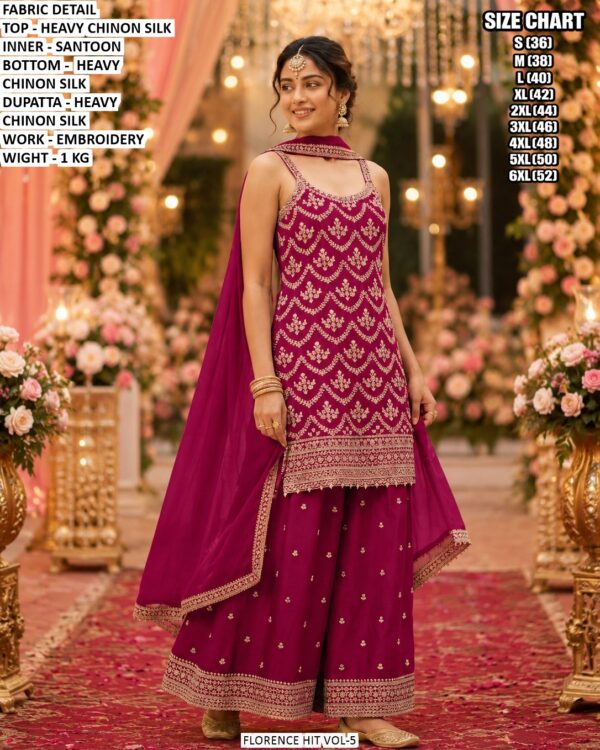 Designer Chinon Silk Sharara Suit With Dupatta